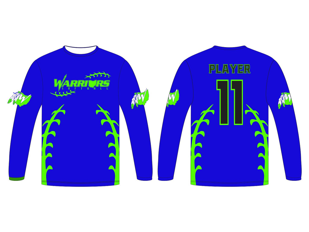 Sublimation Youth thru Adult Warriors T-Shirt Long Sleeve (you pick garment color and logo) Design 2 - Pretty's Bowtique