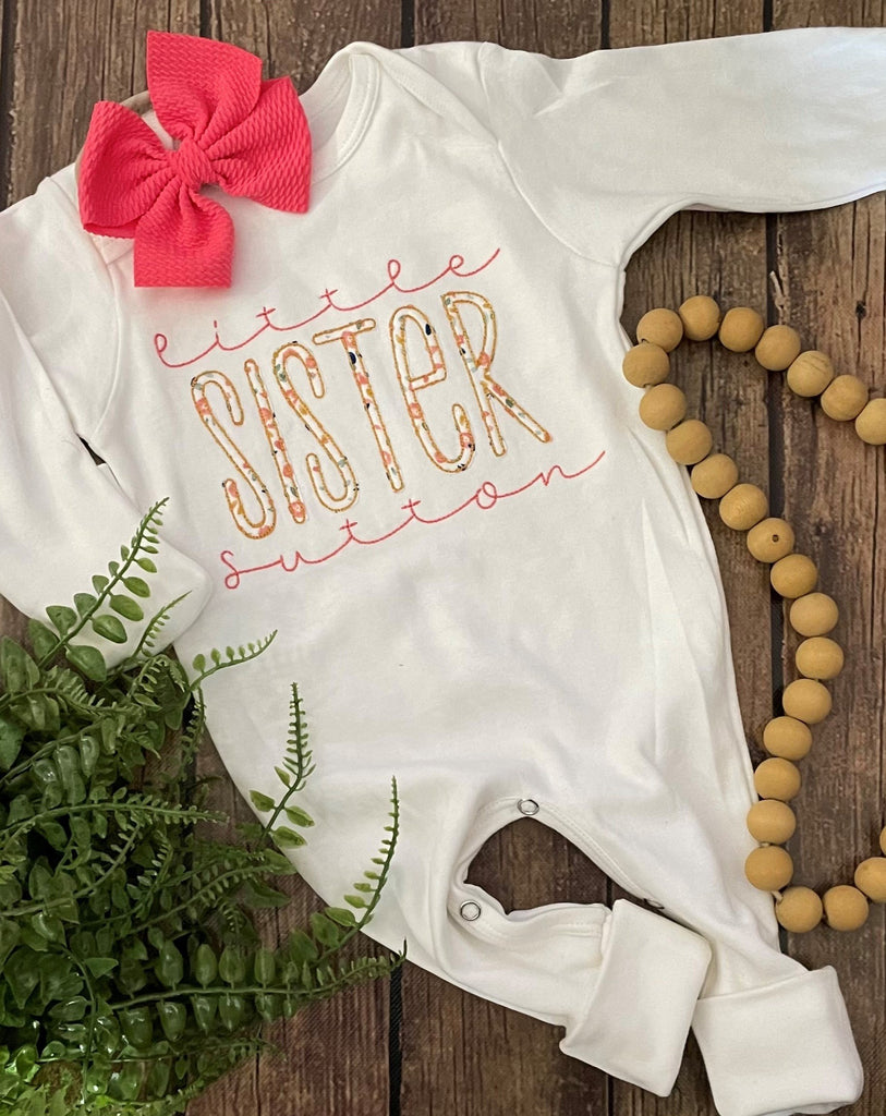 Personalized Little Sister Baby Girl Romper - Pretty's Bowtique