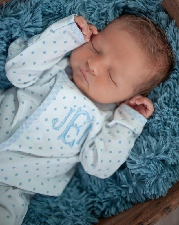 Newborn coming home outfit- Blue Polka dot boys outfit - Pretty's Bowtique