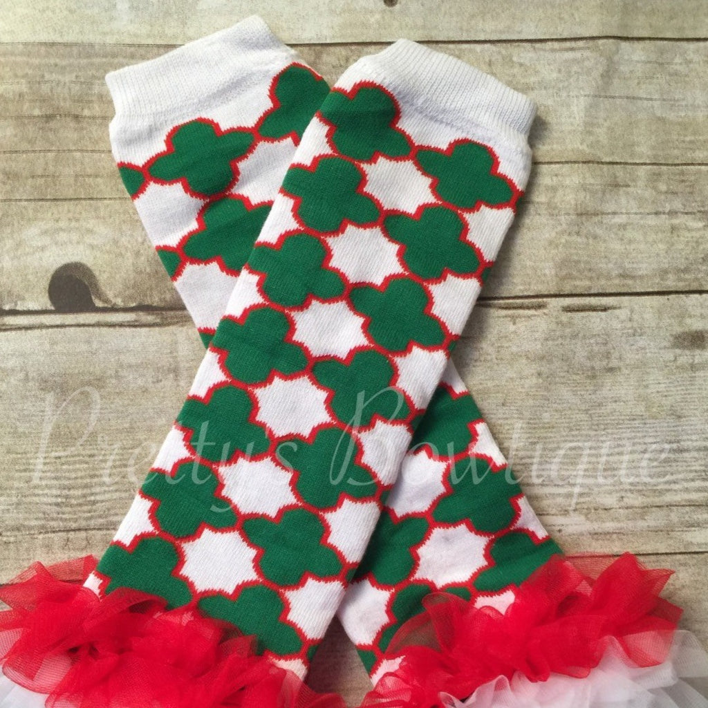 Baby Christmas Leg Warmers in Red, Green and White with Tulle Trim for Sizes 3 Months to 4 Years - Pretty's Bowtique