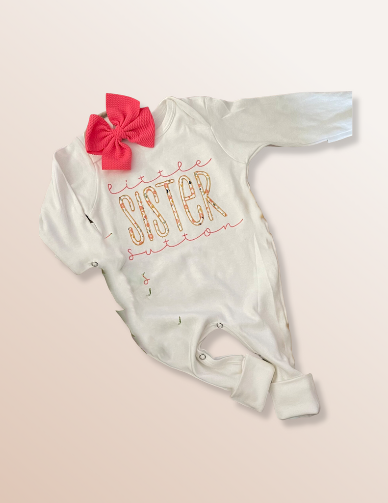 Personalized Little Sister Baby Girl Romper - Pretty's Bowtique