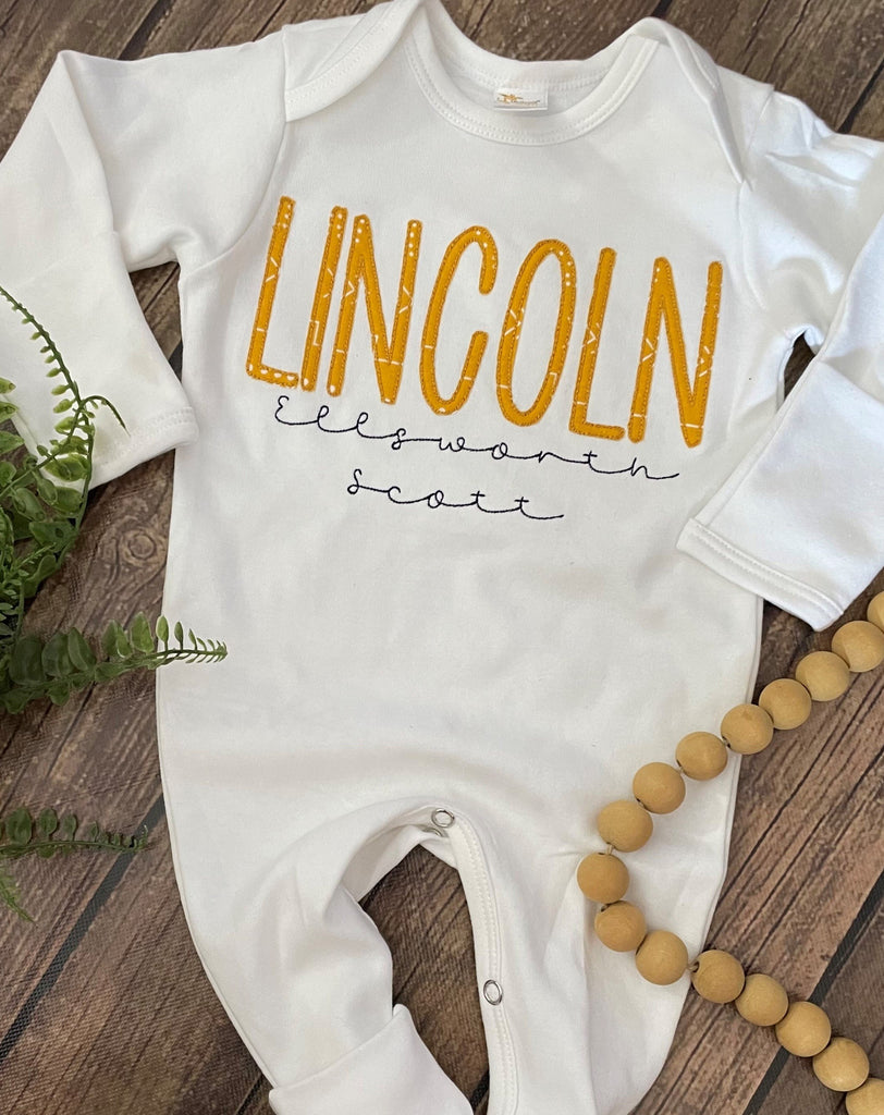 Personalized baby boy romper and hat - Pretty's Bowtique