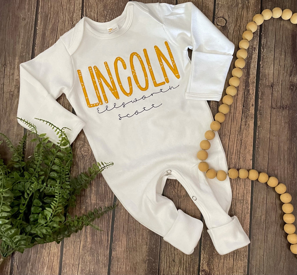 Personalized baby boy romper and hat - Pretty's Bowtique