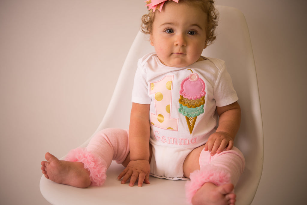 Ice cream Pink, Mint and Gold First Birthday Outfit Set for Girl - Pretty's Bowtique