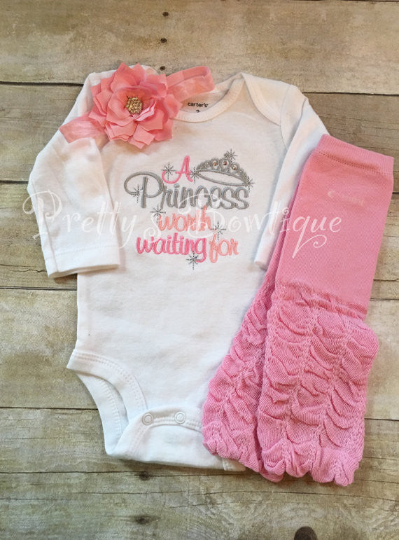 A princess worth waiting for gown, shirt, or bodysuit-- Baby girls outfit-- The princess has arrived -- Baby girl coming home outfit - 2 - Pretty's Bowtique