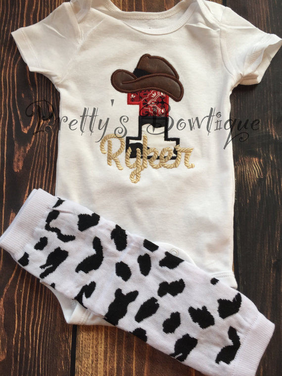 Western Birthday Outfit for Boy’s First Birthday with Matching Hat & Bib - Farm Birthday Shirt - Cowboy Birthday outfit - Pretty's Bowtique