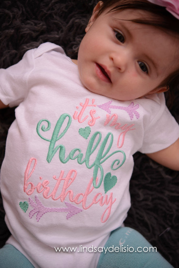 It's my half Birthday - Half Birthday Bodysuit or Shirt & Matching Headband and Leg Warmers you pick pieces - Pretty's Bowtique