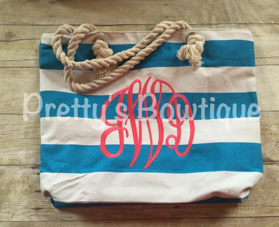 Beach Tote Bag - Monogrammed Tote Bag - Personalized Tote Bag - Personalized Custom Bag - Monogrammed Bag - Beach Bag - Travel Tote -- sale - Pretty's Bowtique