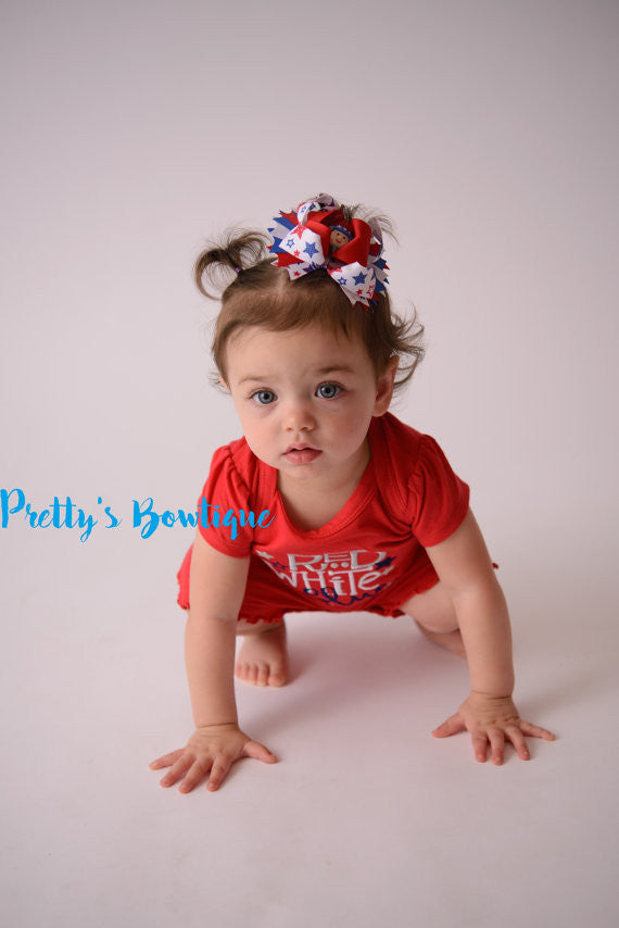 4th of July Baby Girl Summer Romper- Fourth of July girls shirt -- Girls outfit bodysuit/shirt/romper-- Red white & Blue y'all - Pretty's Bowtique