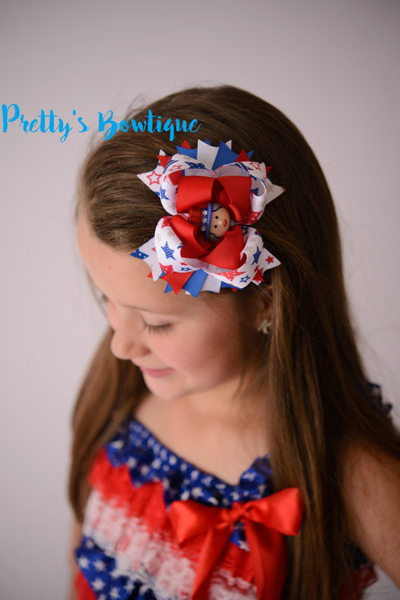 Fourth of July Bow -- Red white & Blue Bow -- 4th of July -- USA bow-- Girls OTT bow - Pretty's Bowtique
