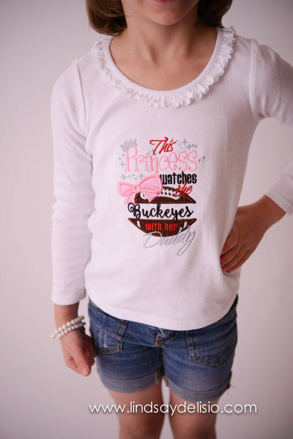 This Princess watches (any team) with daddy Girls Football Outfit – Sizes Newborn to Youth XL - Pretty's Bowtique