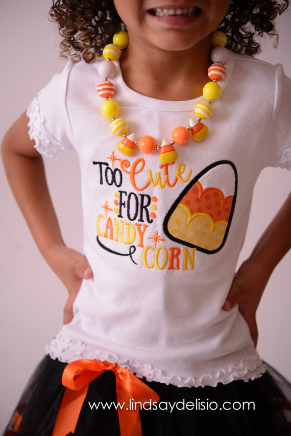 Candy Corn Shirt for Girls Sizes Newborn to Youth XL with Candy Corn Tutu, Leg Warmers, Bloomers and Headband - Pretty's Bowtique