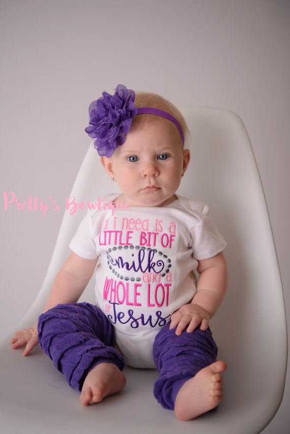 Baby Girl -- All I need is a little bit of milk and a whole lot of Jesus shirt -- Baby shower gift --Jesus shirt- Church outfit- toddler - Pretty's Bowtique