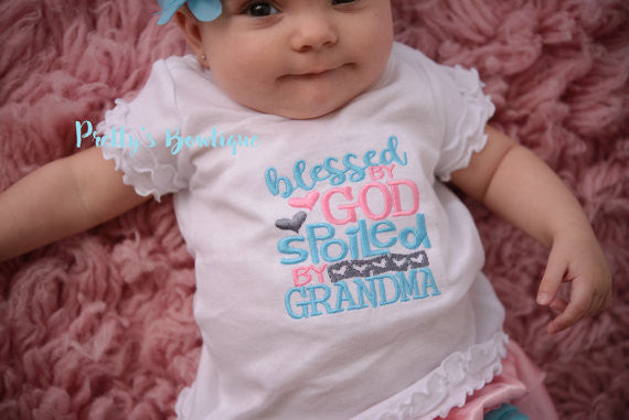 Baby Girl --Blessed by god spoiled by grandma-- Baby shower gift --Grand daughter shirt- Grandma shirt - toddler - Pretty's Bowtique