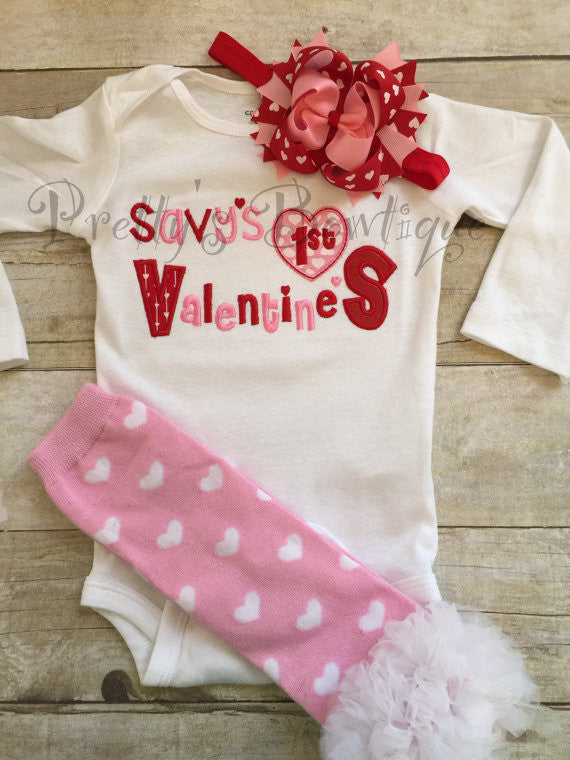 Baby girl First Valentine's Day Shirt -- Valentine's Outfit --Valentine's Shirt -- 1st Valentine's Girls Shirt -- Valentine's Bow - You pick - Pretty's Bowtique