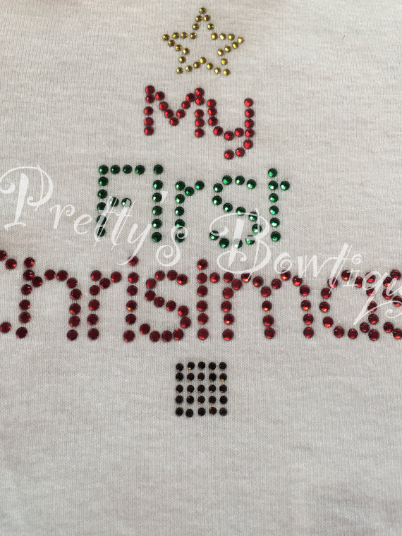 My First Christmas Rhinestone Holiday Outfit in Sizes Newborn to 24M – Bodysuit or Shirt with Leg Warmers, Bloomer and Headband - Pretty's Bowtique