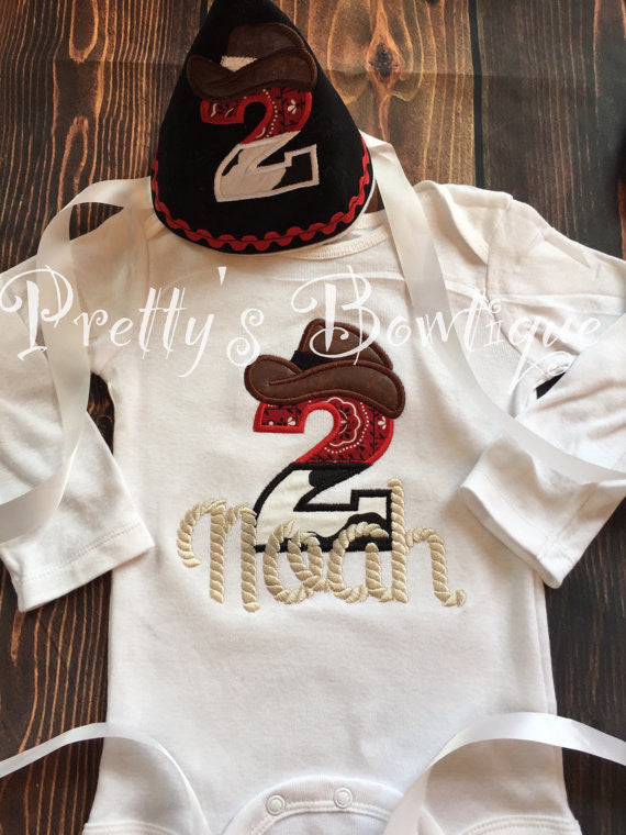 Western Birthday Outfit for Boy’s Birthday with Matching Hat & Bib - Farm Birthday Shirt - Cowboy Birthday outfit - Pretty's Bowtique