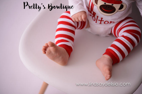 Sock Monkey Boy’s Birthday with Matching Hat, legwarmers & Bib -Sock Monkey Birthday Shirt- Sock Monkey Shirt- 1st Birthday Monkey - Pretty's Bowtique