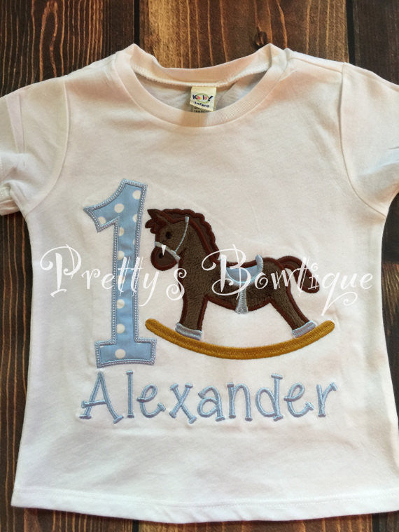 Boy’s Rocking horse Birthday shirt with Matching Hat, legwarmers & Bib -Woodland Birthday Shirt- Rocking Horse Shirt- 1st Birthday - Pretty's Bowtique