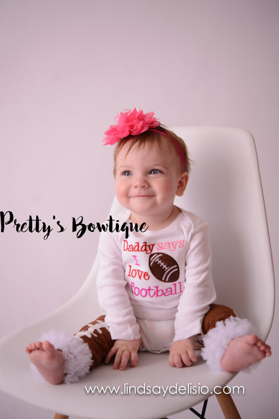 This Princess watches (any team) with daddy Girls Football Outfit – Sizes Newborn to Youth XL - Pretty's Bowtique