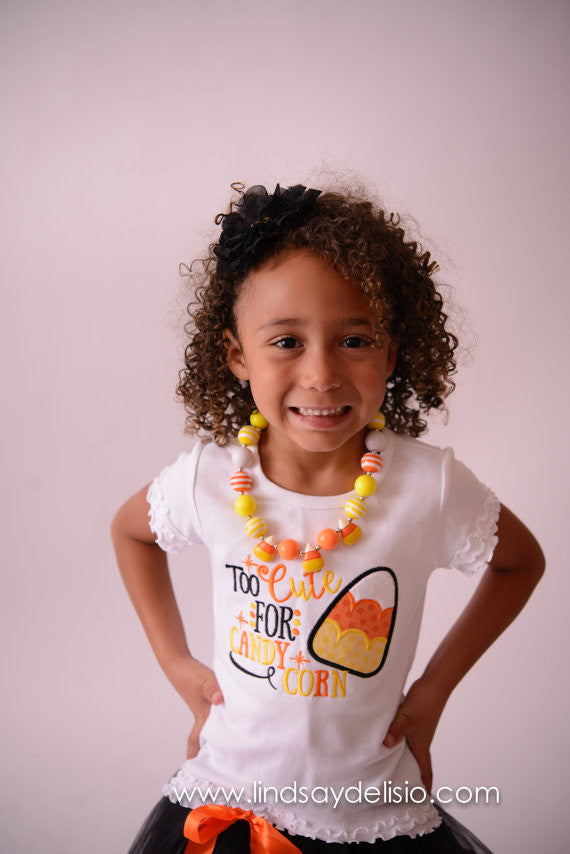 Candy Corn Shirt for Girls Sizes Newborn to Youth XL with Candy Corn Tutu, Leg Warmers, Bloomers and Headband - Pretty's Bowtique