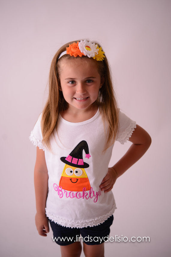 Candy Corn Witch 5-piece Halloween Outfit for Girls Sizes Newborn to Youth XL with Tutu, Leg Warmers, Bloomers and Headband - Pretty's Bowtique