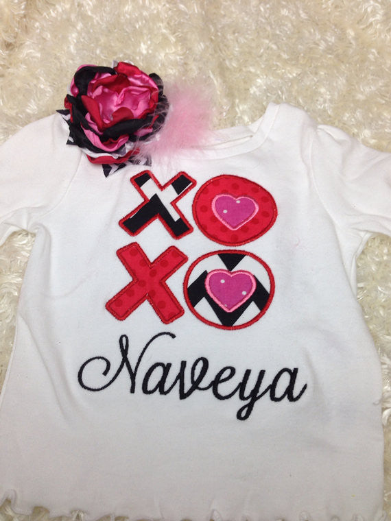 XOXO Valentines Shirt or Baby Bodysuit for Boy or Girl Personalized with Name in Sizes Newborn to XL 14 - Pretty's Bowtique