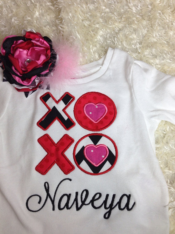 XOXO Valentines Shirt or Baby Bodysuit for Boy or Girl Personalized with Name in Sizes Newborn to XL 14 - Pretty's Bowtique