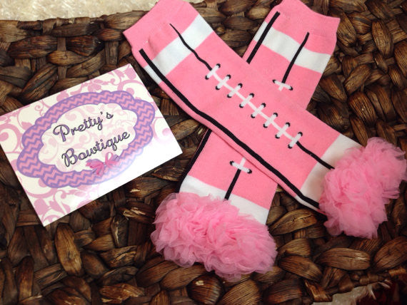 Pink Football Leg Warmers-Baby leg warmers/Photo Prop and ruffles Football Pink with pink ruffles - Pretty's Bowtique