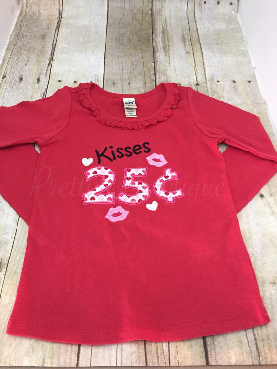 Kisses 25 cents Valentine's Day shirt Valentines Day girls shirt - Pretty's Bowtique