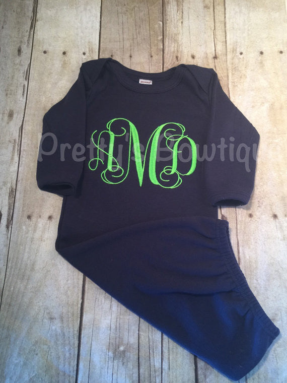 Baby boy coming home outfit- Monogram newborn gown - coming home outfit or hospital outfit - Pretty's Bowtique