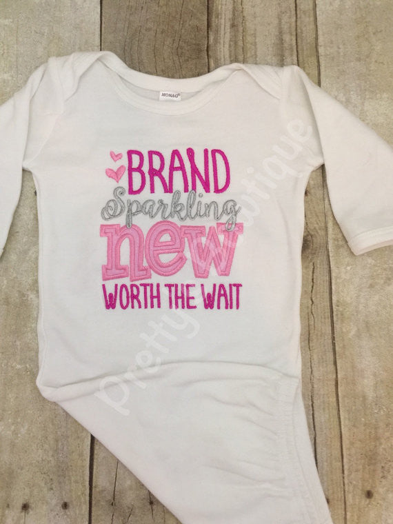 Baby girl Worth the Wait gown. Perfect for hospital or coming home outfit hot pink - Pretty's Bowtique