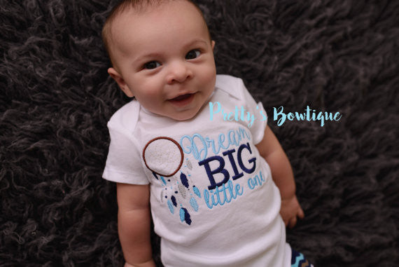 Baby Boy Dream Big Little One --Dream Big little one shirt or bodysuit dream catcher. Perfect for hospital or coming home outfit - Pretty's Bowtique
