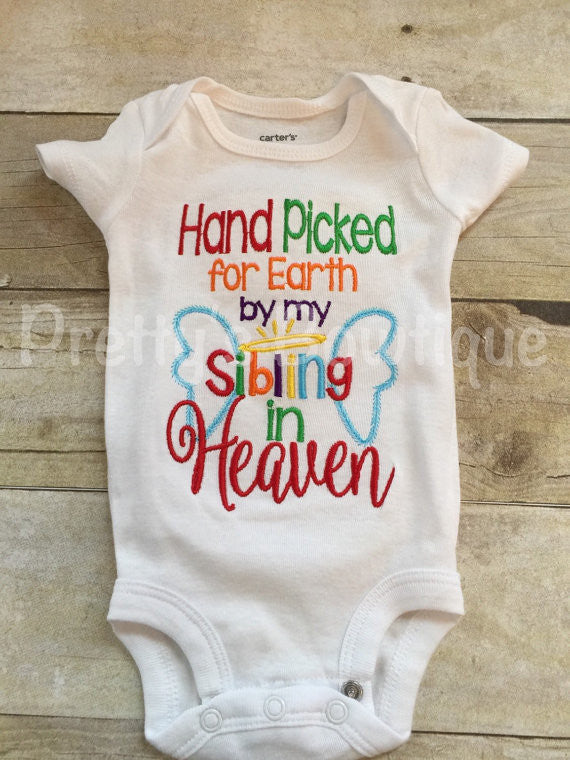 Hand picked for earth shirt or bodysuit-- Baby girls outfit-- Rainbow baby set-- Hand Picked for earth by sibling -- can customize wording - 3 - Pretty's Bowtique