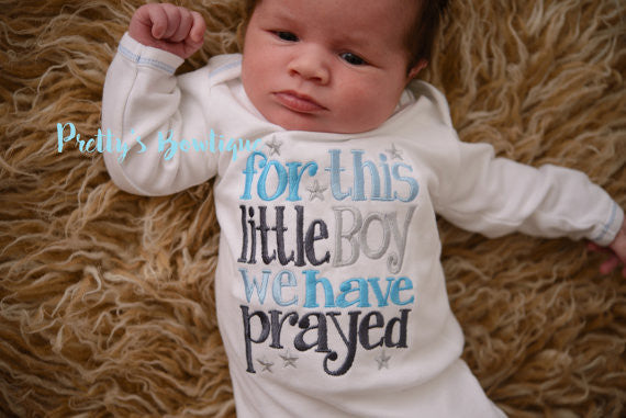 Baby Boy coming home outfit -- For this Little boy I or WE have Prayed baby gown and hat - Pretty's Bowtique