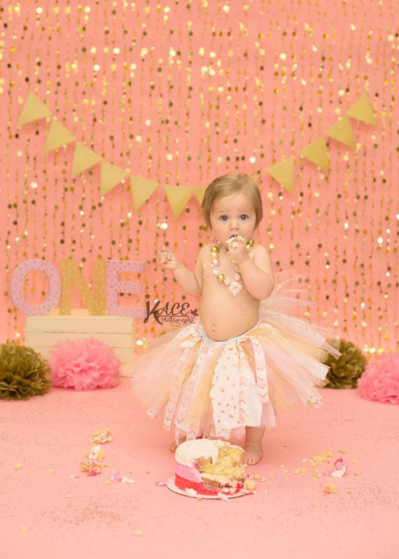 Pink and Gold First Birthday Outfit Set for Girl – T Shirt, Tutu & Flower Headband-- Twinkle twinkle little star - Pretty's Bowtique