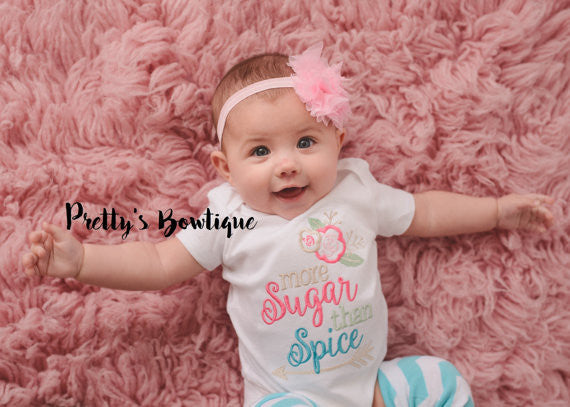 More sugar than spice-- Girls bodysuit/shirt, bow, and legwarmers -- Girls outfit -- Vintage inspired outfit -- Crystal Headband -- - Pretty's Bowtique