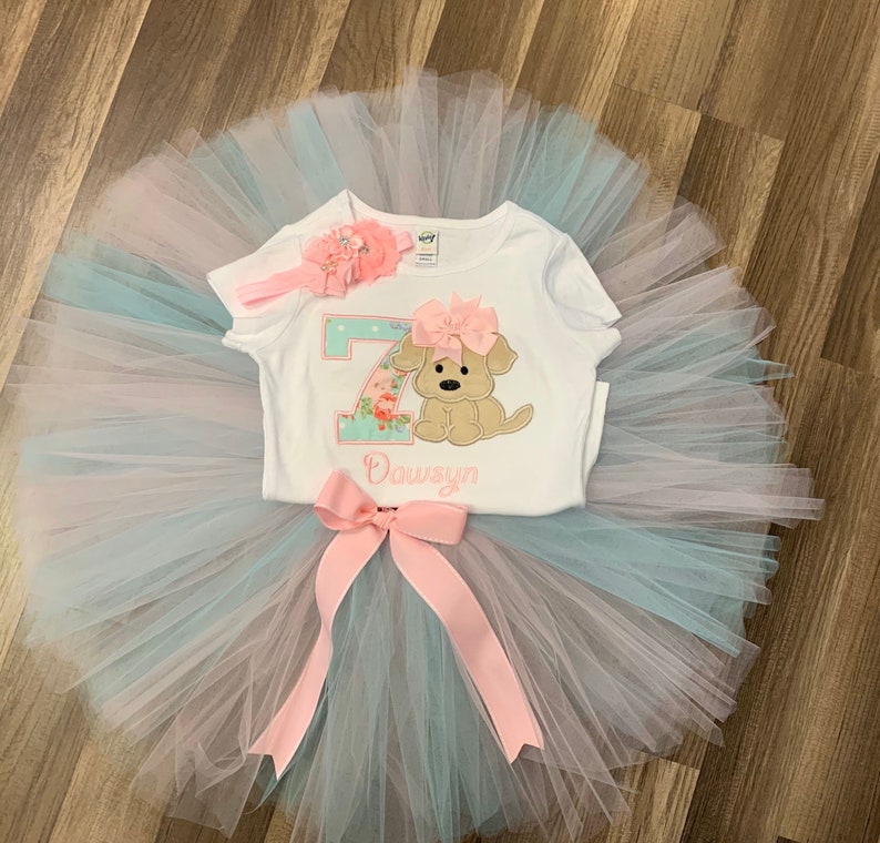 Puppy Dog birthday Outfit Set for Girt T-Shirt Tutu - Pretty's Bowtique