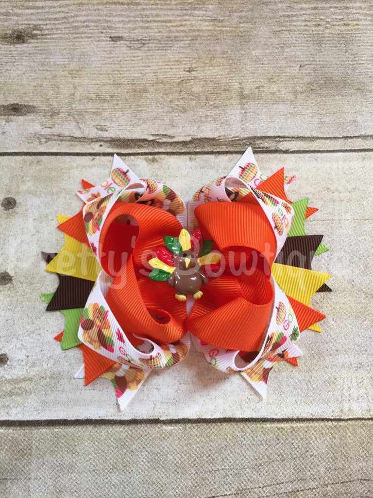 Thanksgiving Bow -- Turkey Bow -- Fall Headband -- girls thanksgiving bow  -- Girls OTT bow - Pretty's Bowtique