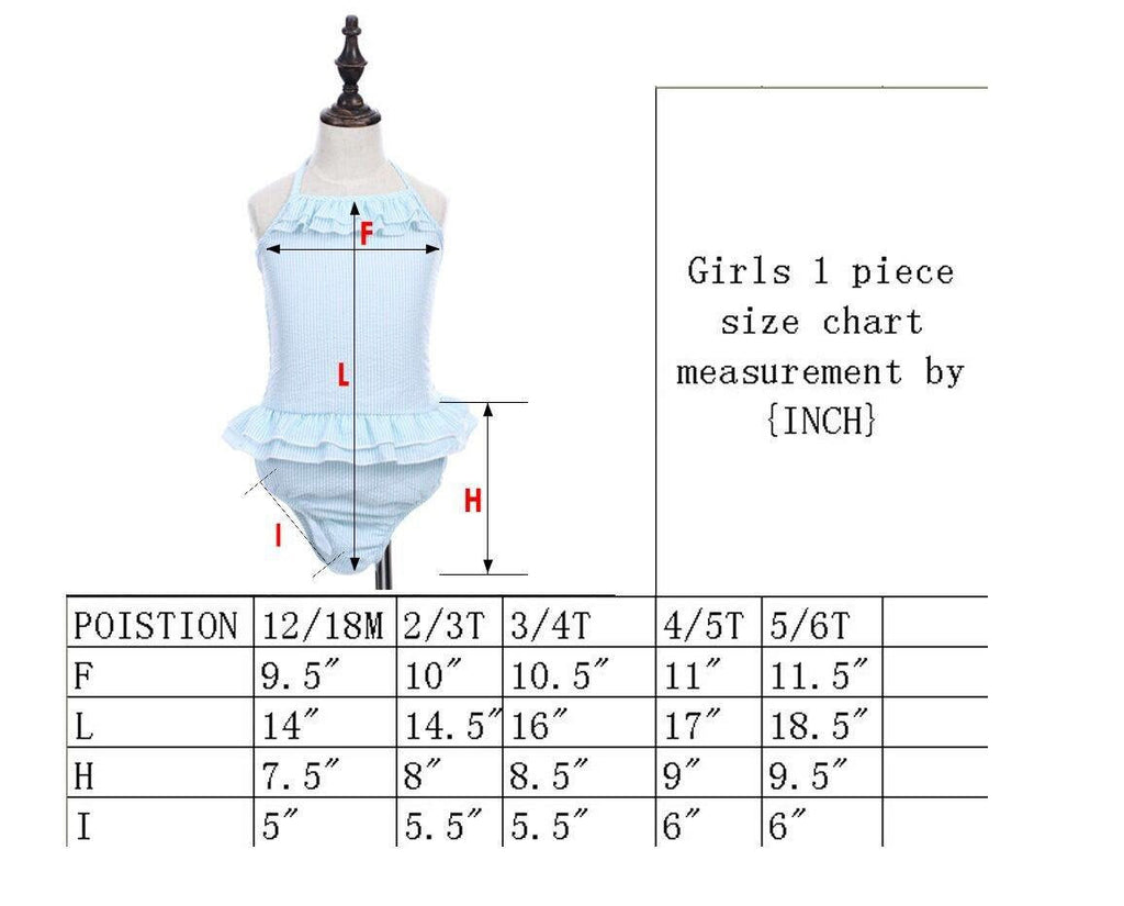 Girls Monogrammed Swimsuit -- Seersucker Swimsuit- Ruffled Baby Swimsuit -- One piece Girls- Monogrammed Bathing Suit-- 12M through 5/6 - Pretty's Bowtique