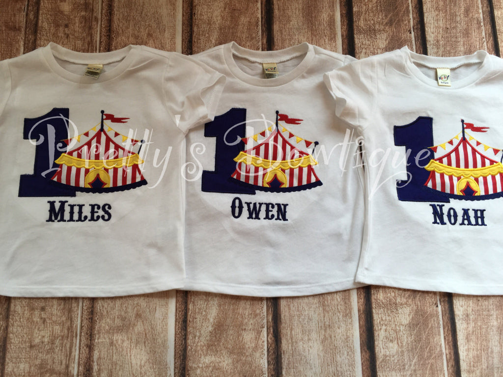 Circus Birthday Shirt Under the Big Top with Name & Age Embroidered – Sizes Newborn to Youth 12/14 - Pretty's Bowtique