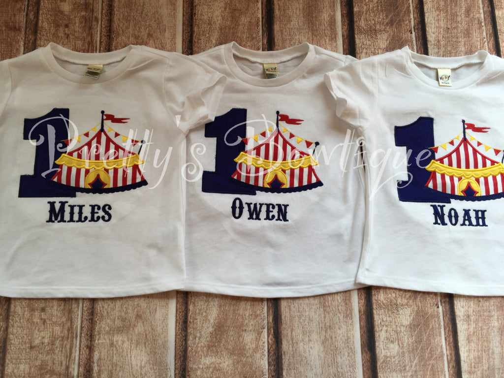 Circus Birthday Shirt Under the Big Top with Name & Age Embroidered - Sizes Newborn to Youth 12/14 - Pretty's Bowtique