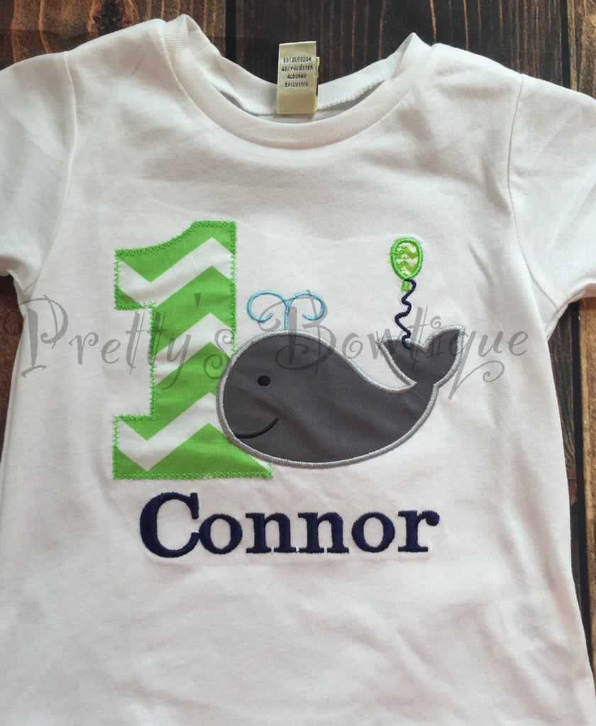 Boys Whale 1st Birthday Shirt or Bodysuit  - Custom Birthday outfit Whale - Lime - Pretty's Bowtique