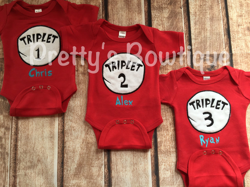 Triplet shirts -- Thing 1 Thing 2 Twin 1 Twin 2 Triplet 1 Triplet 2 Triplet 3 shirt can customize colors and wording - Pretty's Bowtique