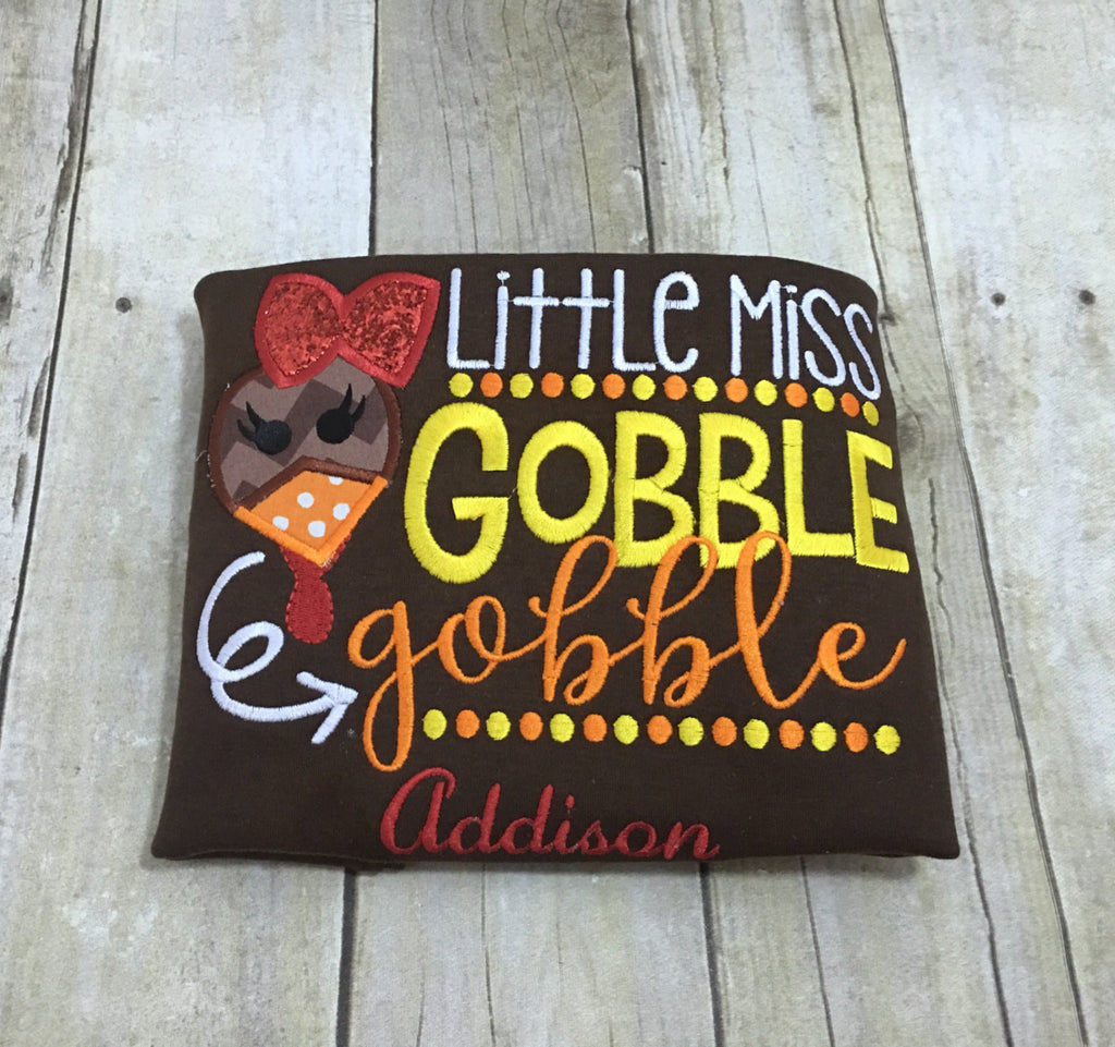 Little Miss Gobble Goggle Shirt or Baby Bodysuit Personalized with Name in Sizes 3 Months to 14 XL - Pretty's Bowtique