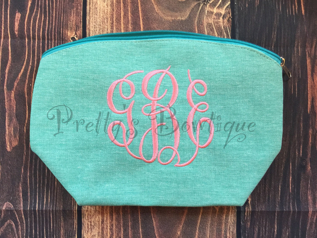 Monogram Make-up Bag  -- Embroidered personalized cosmetic bag - Pretty's Bowtique
