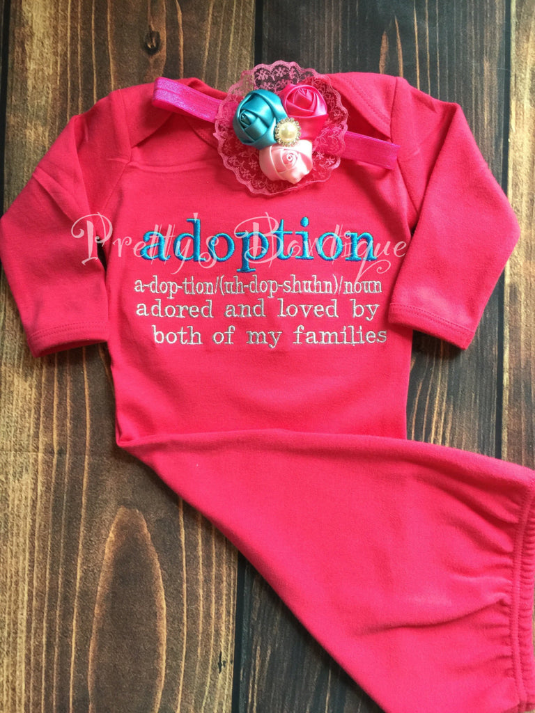 Newborn girl coming home outfit -  Adoption - Open adoption- Coming home outfit, hosptial gown, baby gown - unisex - Pretty's Bowtique
