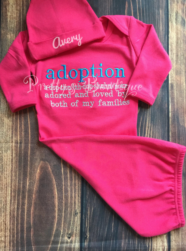 Newborn girl coming home outfit -  Adoption - Open adoption- Coming home outfit, hosptial gown, baby gown - unisex - Pretty's Bowtique