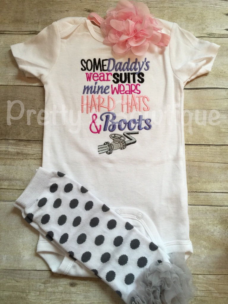 Some Daddys wear suits mine wears hard hats and boots pipefitter -- 3pcs set can customize colors - Pretty's Bowtique