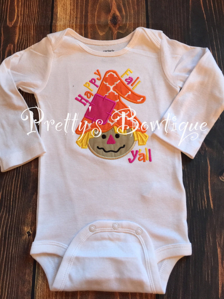 Happy Fall Yall Shirt for Girls with Scarecrow -- Sizes Newborn to Youth 14 - Pretty's Bowtique